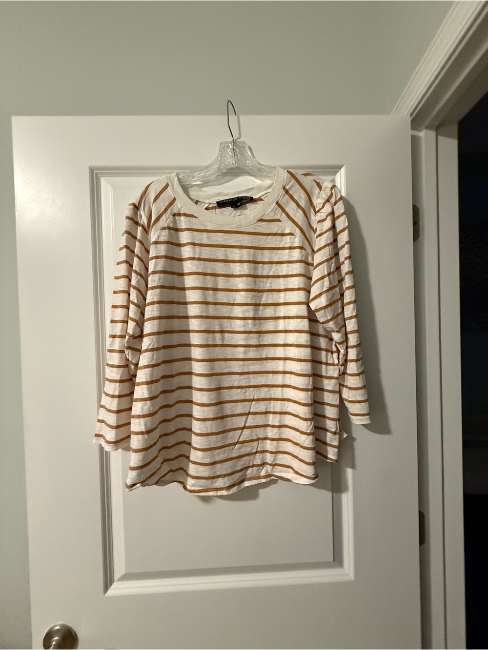 Veronica Beard White & Mustard Striped Long Sleeve Tee